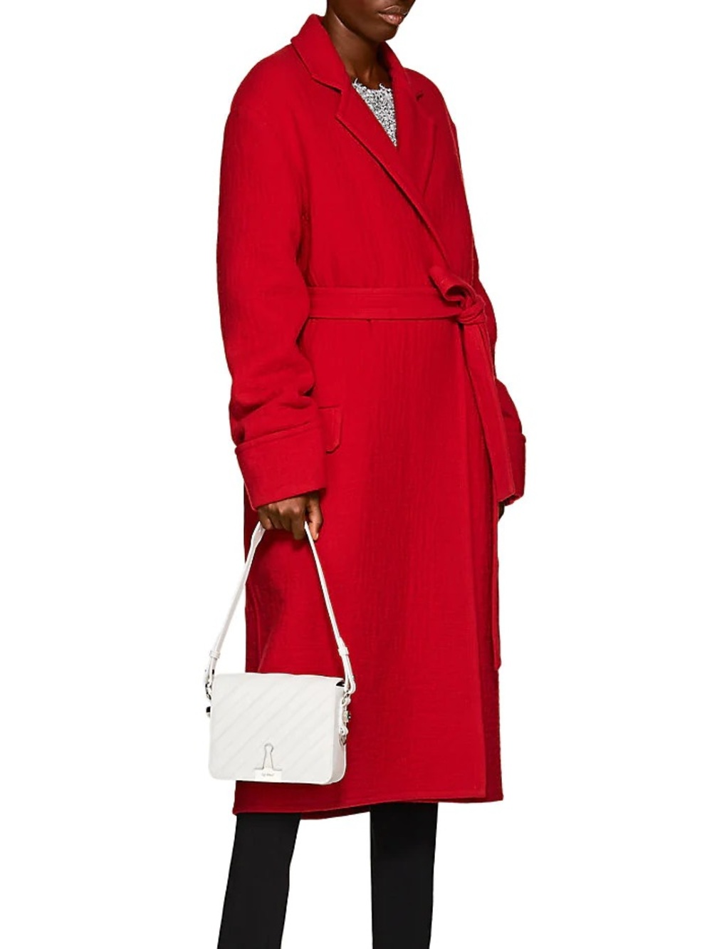 Helmut Lang Red Belted Wool Blanket Coat XS